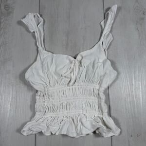 Reformation Women XS White Ruffle Cropped Camisole Square Neck Boho Cottagecore